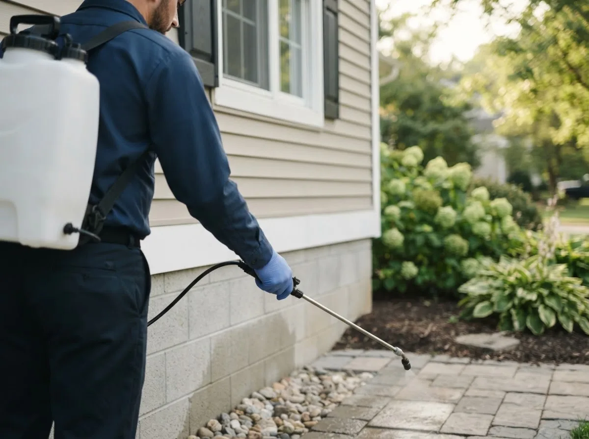 Pest control technician inspecting a home in Flanders, NJ